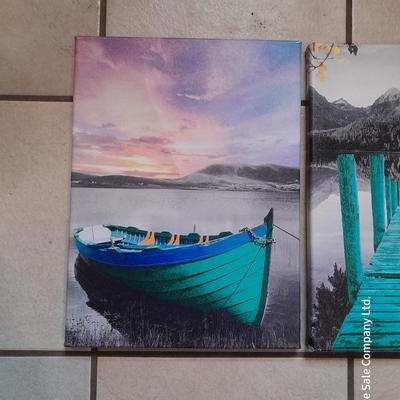Four canvas wall art pieces - Boats - sunset - beach house - Boat dock