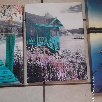 Four canvas wall art pieces - Boats - sunset - beach house - Boat dock