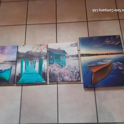 Four canvas wall art pieces - Boats - sunset - beach house - Boat dock
