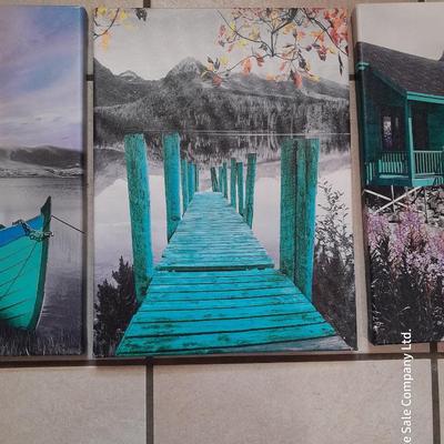 Four canvas wall art pieces - Boats - sunset - beach house - Boat dock