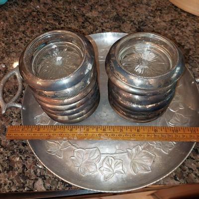 Glass metal rim coasters lor of 14