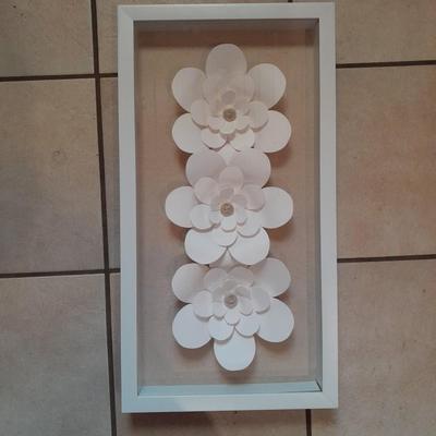 Glass Framed White 3-D Magnolias Shadow Box wall art