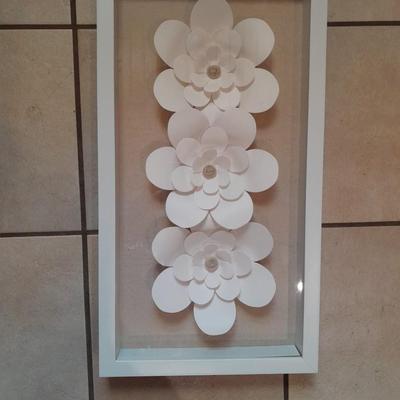 Glass Framed White 3-D Magnolias Shadow Box wall art