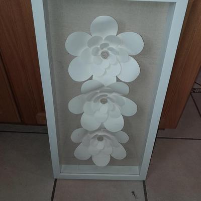 Glass Framed White 3-D Magnolias Shadow Box wall art