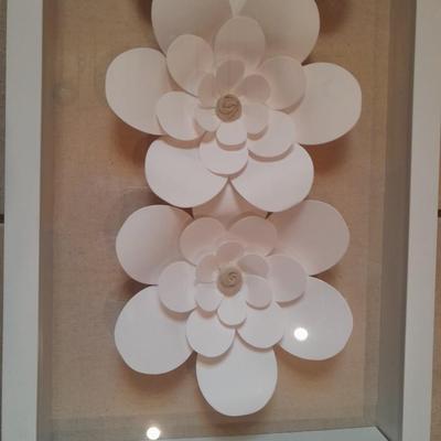 Glass Framed White 3-D Magnolias Shadow Box wall art