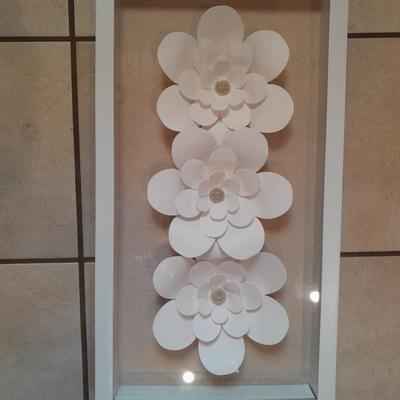 Glass Framed White 3-D Magnolias Shadow Box wall art