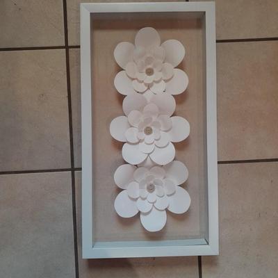 Glass Framed White 3-D Magnolias Shadow Box wall art