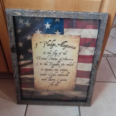 Framed "I Pledge Allegiance" in rustic wood frame ready to hang!