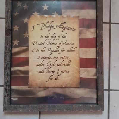 Framed "I Pledge Allegiance" in rustic wood frame ready to hang!