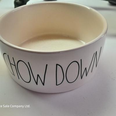 Dachshund Cast Iron Dog Food & Water Bowl Holder - Rae Dunn CHOW bowl and Dog coat