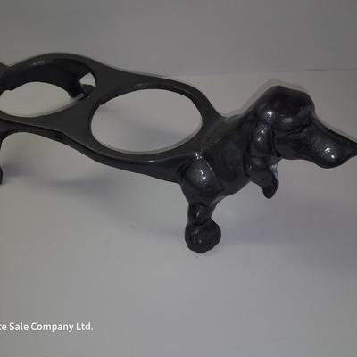 Dachshund Cast Iron Dog Food & Water Bowl Holder - Rae Dunn CHOW bowl and Dog coat