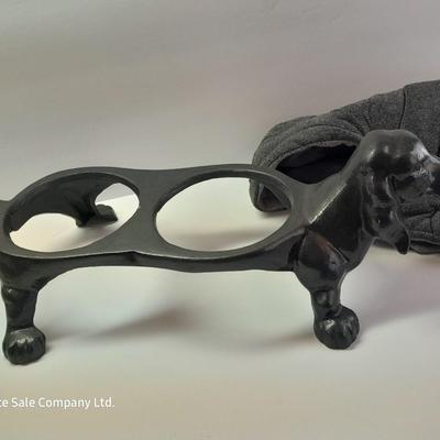 Dachshund Cast Iron Dog Food & Water Bowl Holder - Rae Dunn CHOW bowl and Dog coat