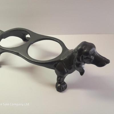 Dachshund Cast Iron Dog Food & Water Bowl Holder - Rae Dunn CHOW bowl and Dog coat