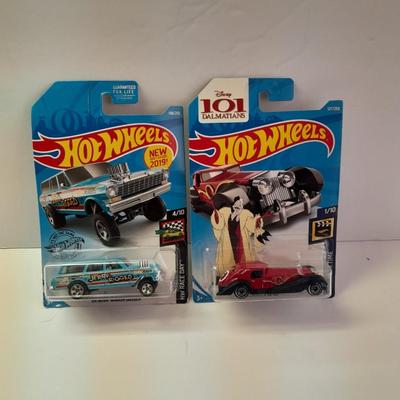New in package HOT WHEELS HW Raceday '64 Nova wagon gasser & HW Screentime 101 dalmatians Cruella De Ville