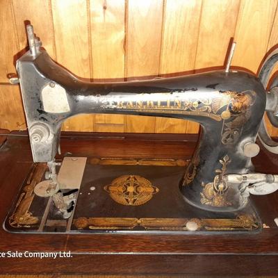Ornate Antique Franklin Treadle Sewing Machine c. 1917 with Foldaway Cabinet