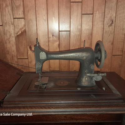 Ornate Antique Franklin Treadle Sewing Machine c. 1917 with Foldaway Cabinet