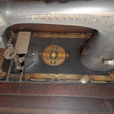 Ornate Antique Franklin Treadle Sewing Machine c. 1917 with Foldaway Cabinet
