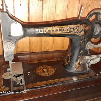 Ornate Antique Franklin Treadle Sewing Machine c. 1917 with Foldaway Cabinet