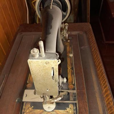 Ornate Antique Franklin Treadle Sewing Machine c. 1917 with Foldaway Cabinet