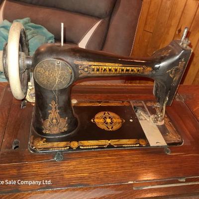 Ornate Antique Franklin Treadle Sewing Machine c. 1917 with Foldaway Cabinet