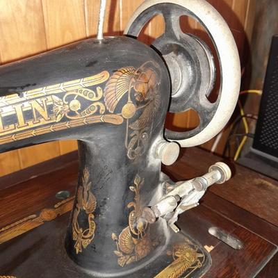 Ornate Antique Franklin Treadle Sewing Machine c. 1917 with Foldaway Cabinet