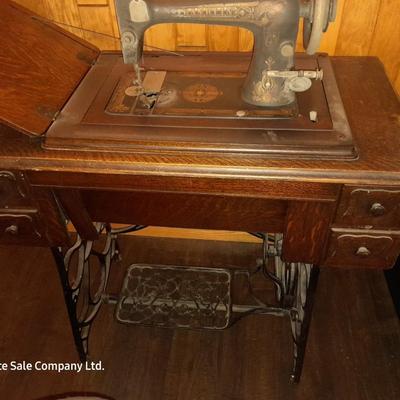 Ornate Antique Franklin Treadle Sewing Machine c. 1917 with Foldaway Cabinet