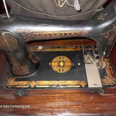 Ornate Antique Franklin Treadle Sewing Machine c. 1917 with Foldaway Cabinet