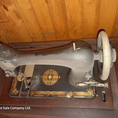 Ornate Antique Franklin Treadle Sewing Machine c. 1917 with Foldaway Cabinet