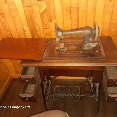 Ornate Antique Franklin Treadle Sewing Machine c. 1917 with Foldaway Cabinet