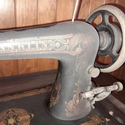 Ornate Antique Franklin Treadle Sewing Machine c. 1917 with Foldaway Cabinet