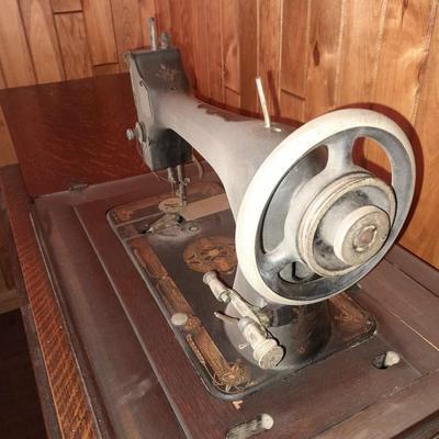 Ornate Antique Franklin Treadle Sewing Machine c. 1917 with Foldaway Cabinet