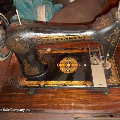 Ornate Antique Franklin Treadle Sewing Machine c. 1917 with Foldaway Cabinet