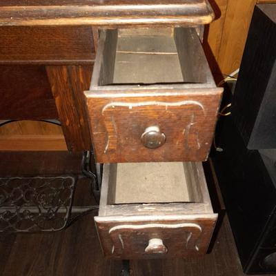 Ornate Antique Franklin Treadle Sewing Machine c. 1917 with Foldaway Cabinet