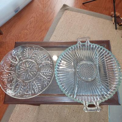 Two glass serving platers