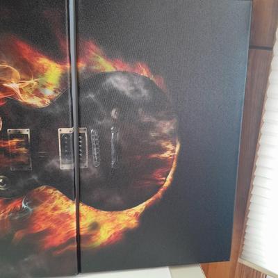 Three-piece Flaming Guitar canvas wall art