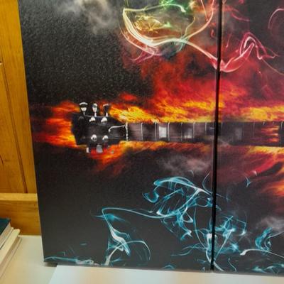 Three-piece Flaming Guitar canvas wall art