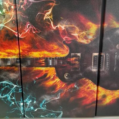Three-piece Flaming Guitar canvas wall art