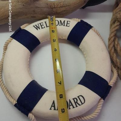 Nautical home Decor - Welcome Aboard Life ring - wooden Anchor and Rope with driftwood