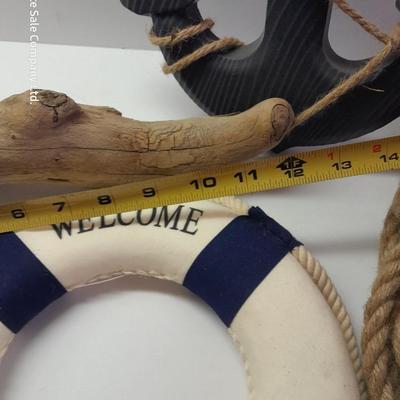 Nautical home Decor - Welcome Aboard Life ring - wooden Anchor and Rope with driftwood