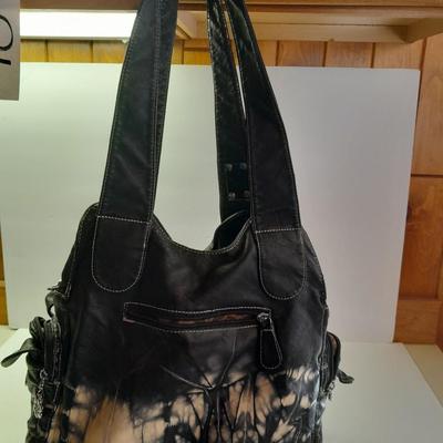 Angel Barcelo hobo bag style black tie dye like purse with Rhinestone BLING Guess Belt