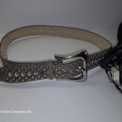 Angel Barcelo hobo bag style black tie dye like purse with Rhinestone BLING Guess Belt