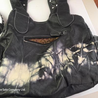 Angel Barcelo hobo bag style black tie dye like purse with Rhinestone BLING Guess Belt