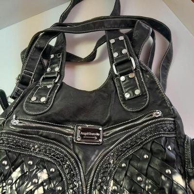 Angel Barcelo hobo bag style black tie dye like purse with Rhinestone BLING Guess Belt