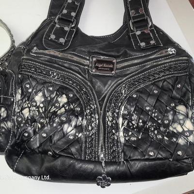 Angel Barcelo hobo bag style black tie dye like purse with Rhinestone BLING Guess Belt