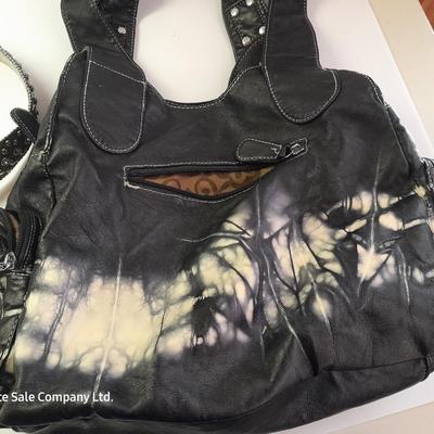 Angel Barcelo hobo bag style black tie dye like purse with Rhinestone BLING Guess Belt