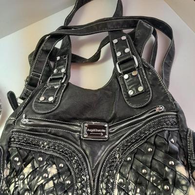 Angel Barcelo hobo bag style black tie dye like purse with Rhinestone BLING Guess Belt