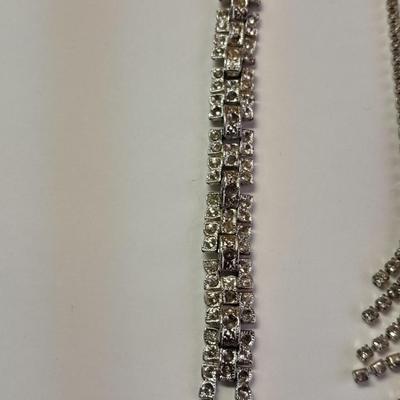 Rhinestone Jewlery - Necklace - Bracelet with ring attached. and another Bracelet