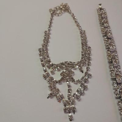 Rhinestone Jewlery - Necklace - Bracelet with ring attached. and another Bracelet