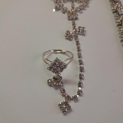 Rhinestone Jewlery - Necklace - Bracelet with ring attached. and another Bracelet