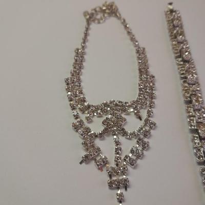 Rhinestone Jewlery - Necklace - Bracelet with ring attached. and another Bracelet